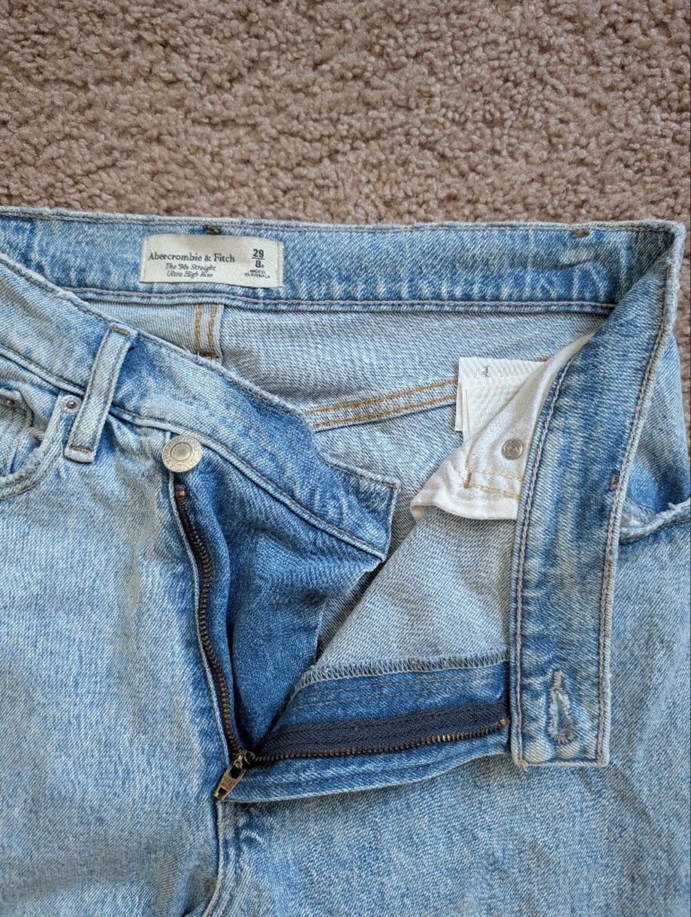 Abercrombie Womens Blue Ultra High Rise 90s Straight Criss Cross Jeans Size 29/8 - Picture 9 of 16